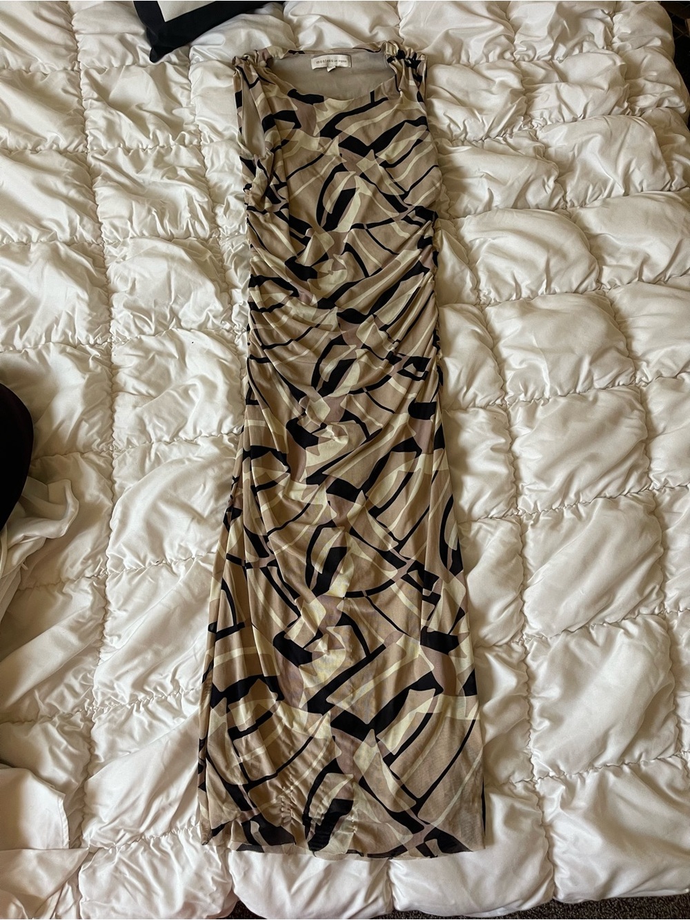 Monteau Beige and Black Sleeveless Dress